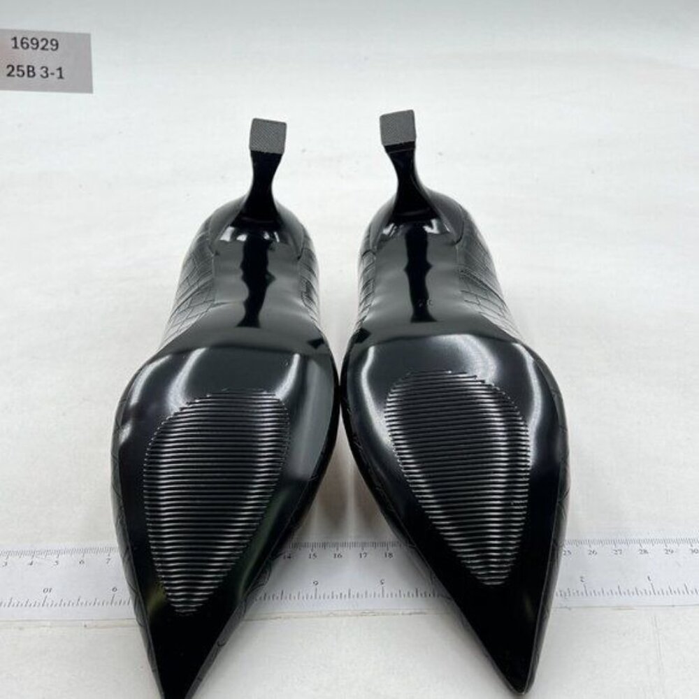 Fowt Simple Solid Croc-Embossed Pointed Toe Black… - image 7